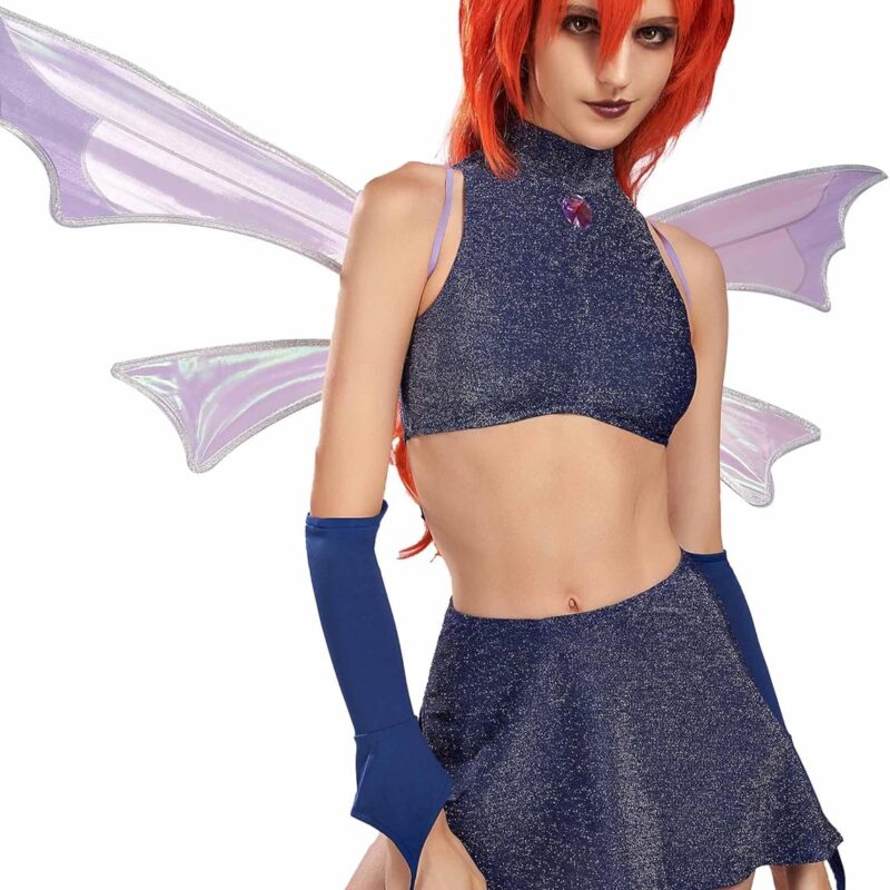 Officially Licensed Women's Dark Bloom Cosplay Fairy Costume Outfit Top and Skirt with a Pair of Wings