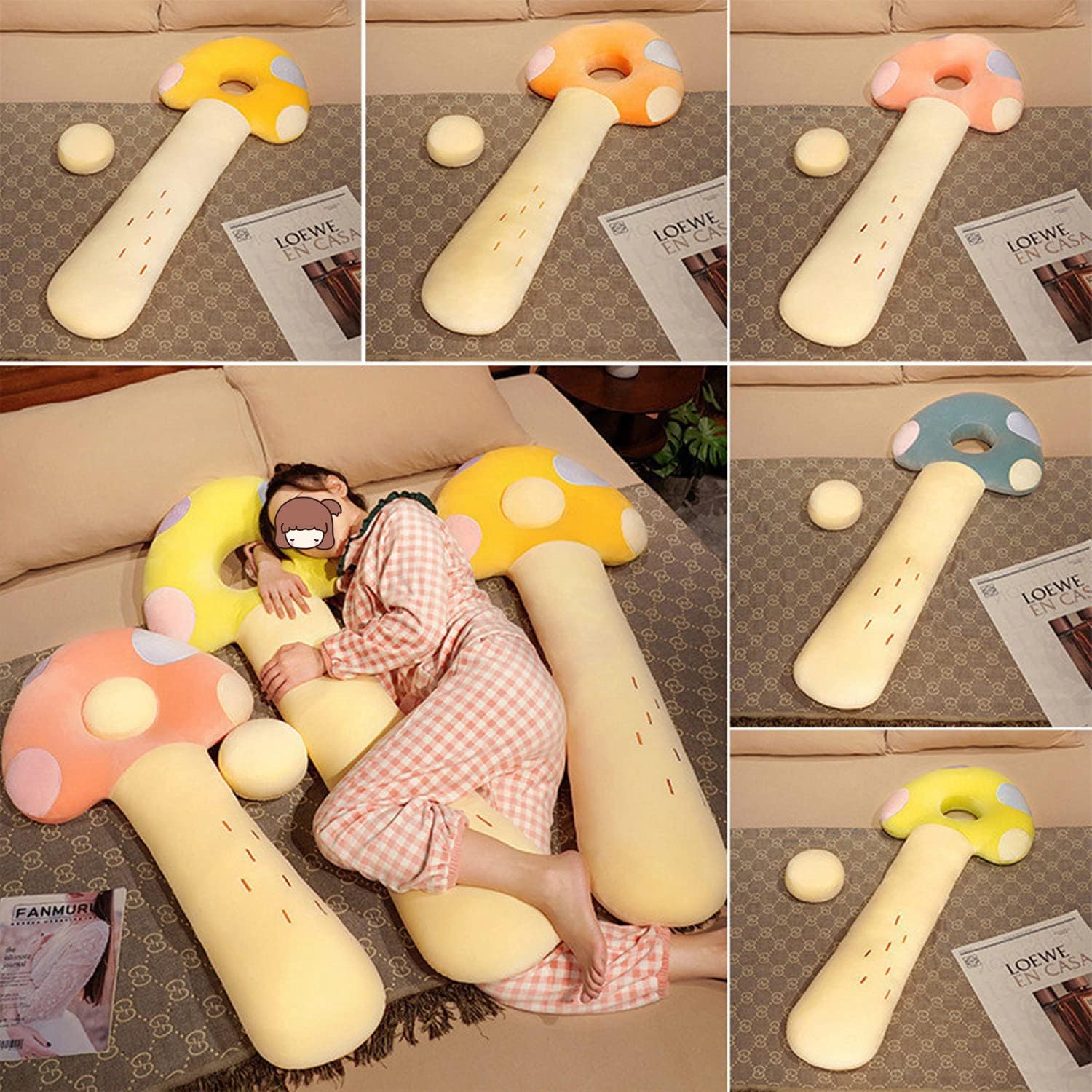 81v-LkHp9cL._AC_SL1500_.jpg Mushroom Plush Cute Mushroom Stuffed Long Throw Pillows Soft Mushroom Side Sleep Body Pillow Girls Bed Cushions (Blue,100cm/39in) - Image 7