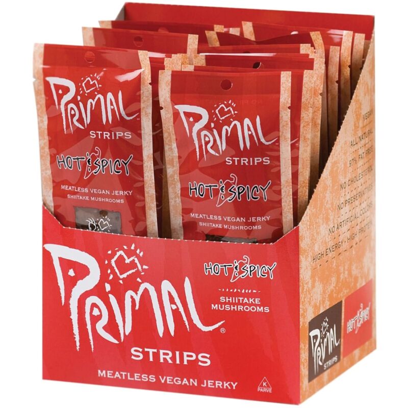 PRIMAL STRIPS Hot & Spicy Shiitake Vegan Jerky, 28 GR