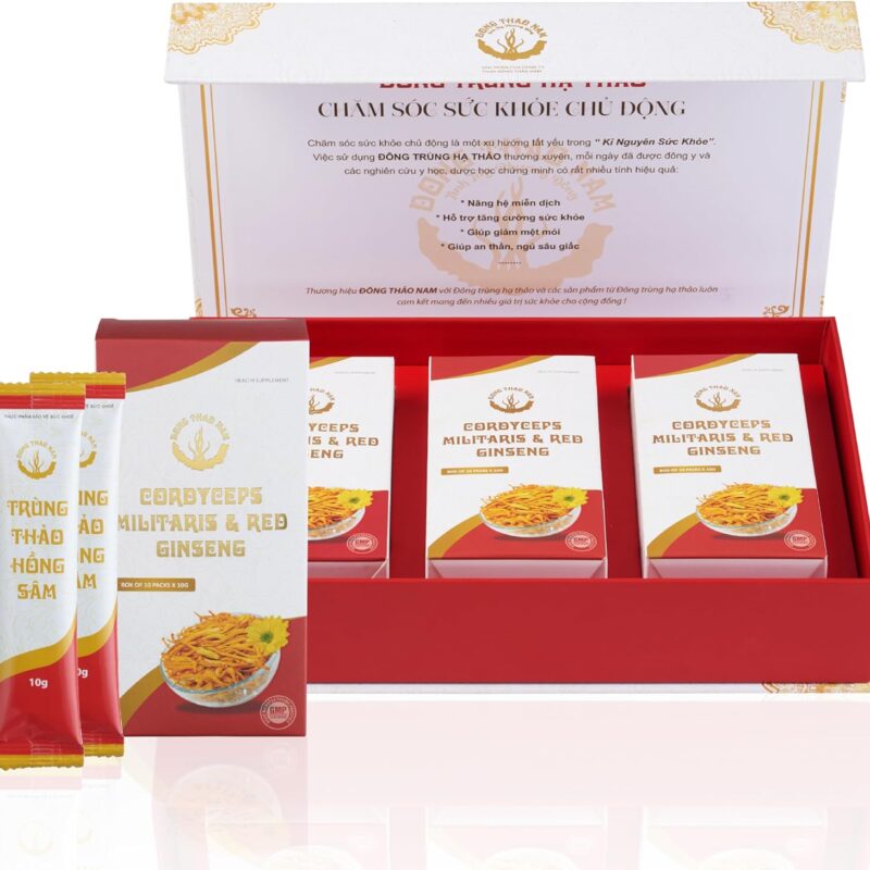 Dong Thao NAM - Organic Red Ginseng and Cordyceps Powder, 6 in 1 Herbal Extract, Increases Alertness, Increases Energy and Reduces Fatigue, Caffeine Free, Pack of 30