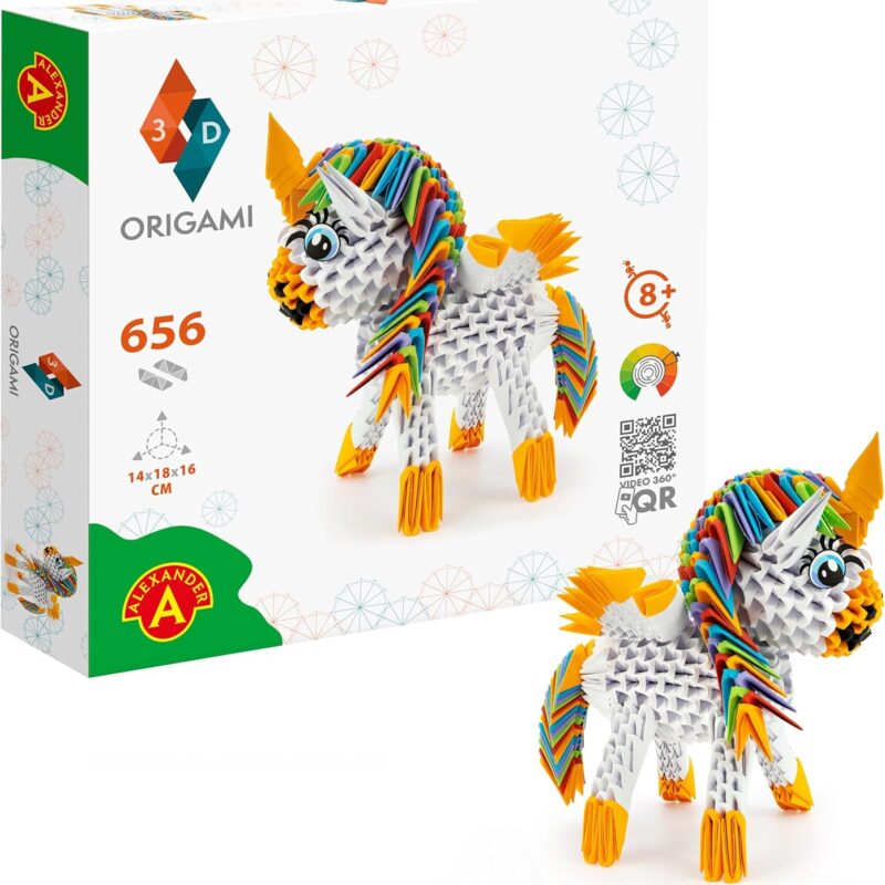 501832-3D Origami Unicorn - Beautiful 3D Paper Sculpture with Patented Components and Easy-to-Clear Building Instructions, 656 Pieces, 14 x 18 x 16 cm, from 8 Years