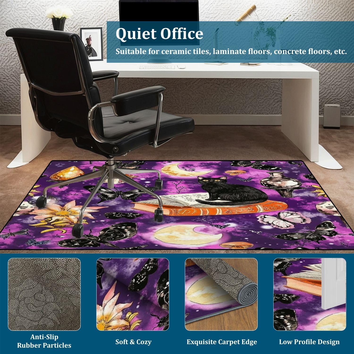 81xhJvetfhL._AC_SL1500_.jpg Witches Craft Seamless Pattern Black Cats Moon Candle Mushrooms Spell Area Rug Outdoor Patio Rug Play Mat Modern Floor Carpet Non-Slip Home Decor Living Room Kids Bedroom Nursery, 6x9 ft - Image 5