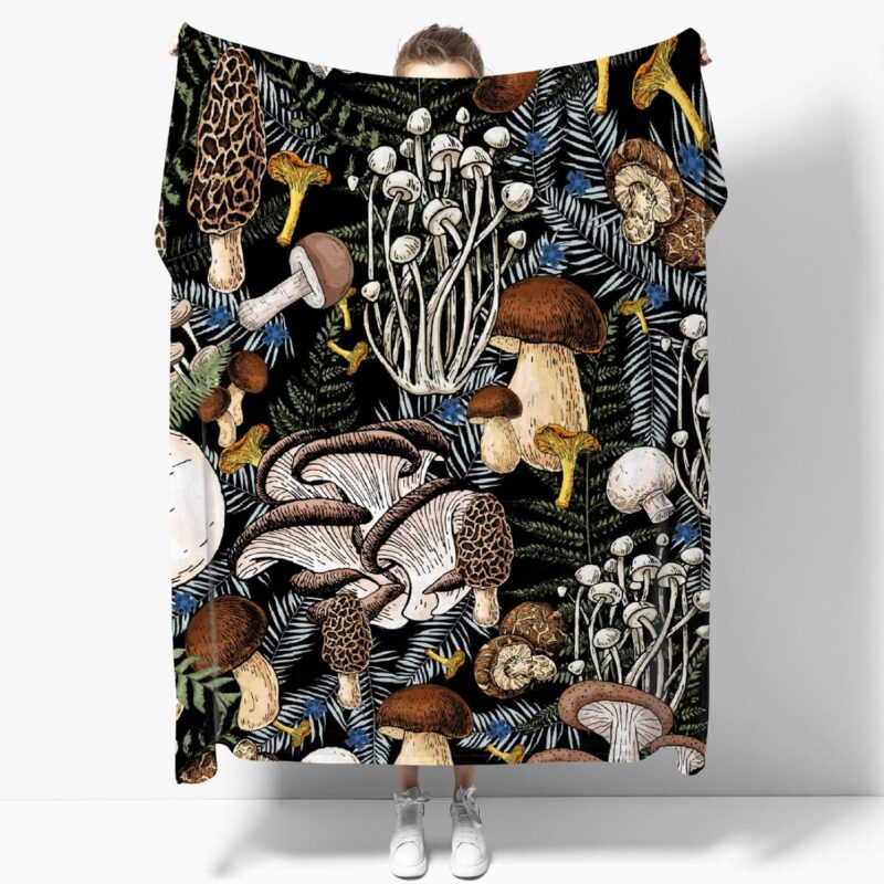 Mushroom Blanket Gift Dark Wild Forest Mushrooms Blanket Warm Bed Throws for Sofa and Pet,Ultra Luxurious Warm and Cozy for All Seasons Kid Size 50X40 in
