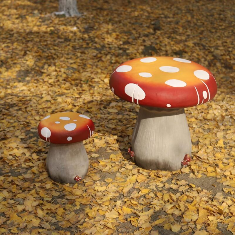 Mushroom Statue Indoor Outdoor Table and Stool Over Sized Sculpture