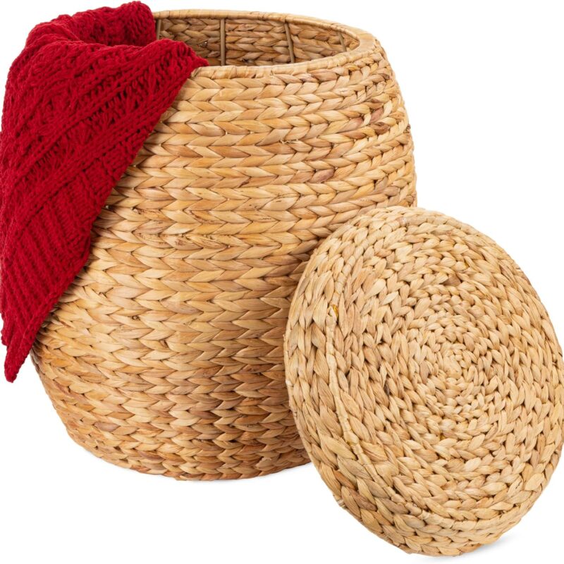 Best Choice Products Vintage Multipurpose Hyacinth Storage Basket, Plant Décor, Handwoven Organizer Tote for Bedroom, Living Room, Bathroom, w/Lid - Natural