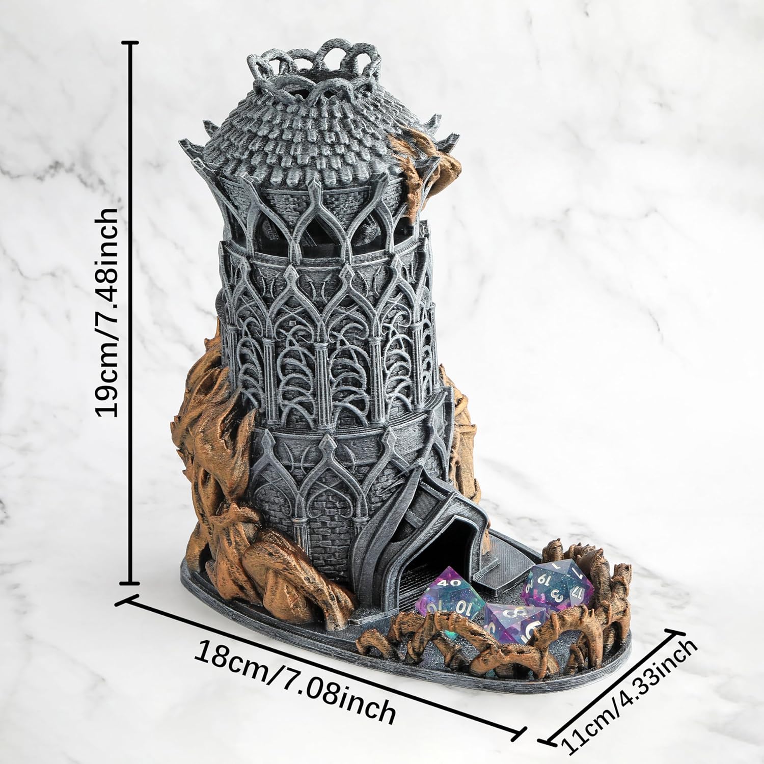 91cU-23t8nL._AC_SL1500_.jpg AUSPDICE Dice Tower Hand Pained Color for Role Playing Dice, Castle Druid D&D Dice Tower and Tray for DND Games - Image 4