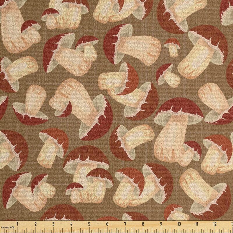Ambesonne Mushroom Faux Suede Fabric by The Yard, Exotic Food Porcini Mushroom with Vintage Grunge Display Harvest Farmland, for Indoor Outdoor DIY Projects Upholstery, 5 Yards, Beige Brown Cocoa