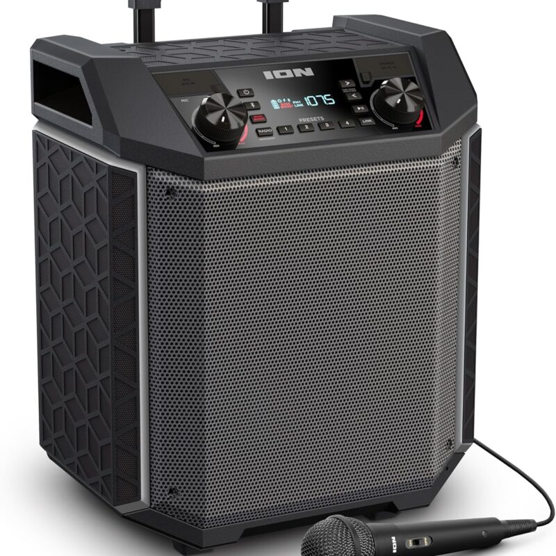 ION Highlander - 120W Bluetooth Outdoor Speaker with Battery, Karaoke Microphone, Water Resistant, Radio, Wheels, Handle & USB Charging