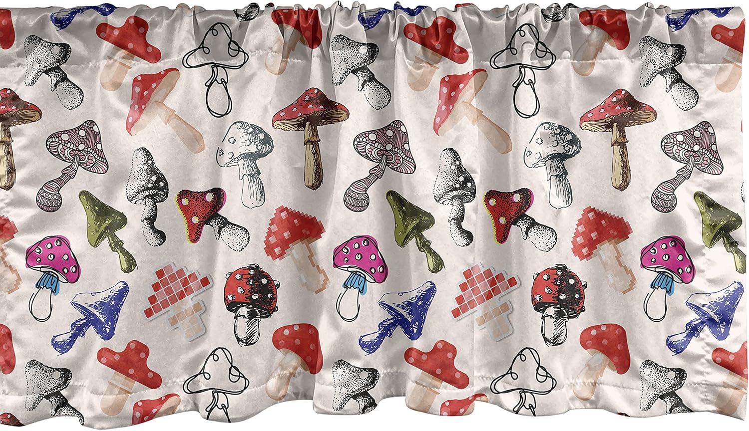 91sy03BCLBS._AC_SL1500_.jpg Ambesonne Mushroom Window Valance Pack of 2, Various Graphics of Mushrooms Pixel Sketch Flourish Line Art Cartoon Styles, Rod Pocket Curtain for Kitchen Bedroom, 54" X 18", Pale Rose Dark Coral - Image 2