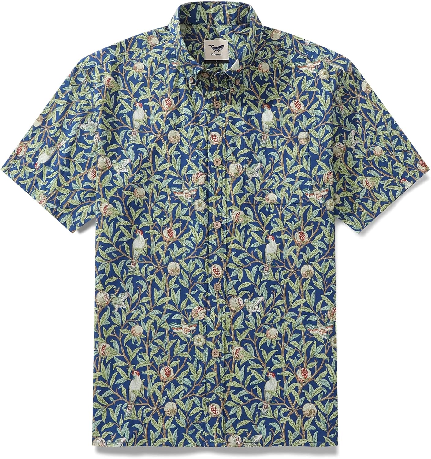 91xjpbfWtgL._AC_SL1500_.jpg Men's Hawaiian Shirt Birds and Pomegranates Print Cotton Button-Down Short Sleeve Aloha Shirt
