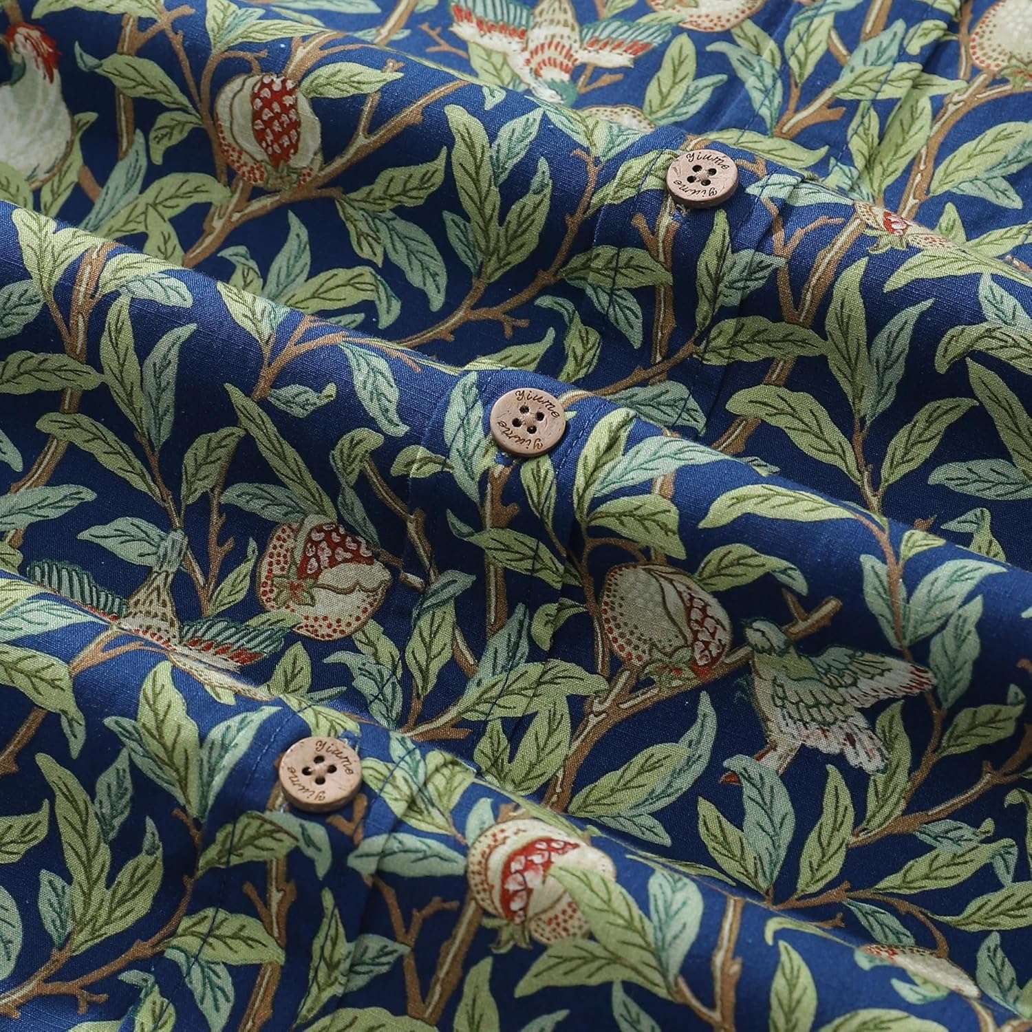 91yHDoi383L._AC_SL1500_.jpg Men's Hawaiian Shirt Birds and Pomegranates Print Cotton Button-Down Short Sleeve Aloha Shirt - Image 5