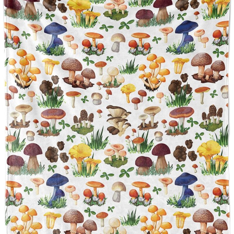 Ambesonne Mushroom Throw Blanket, Pattern of Mushrooms Wild Species Natural Food Garden Theme Exotic Wilderness Art, Flannel Fleece Accent Piece Soft Couch Cover for Adults, 60" x 80", Multicolor