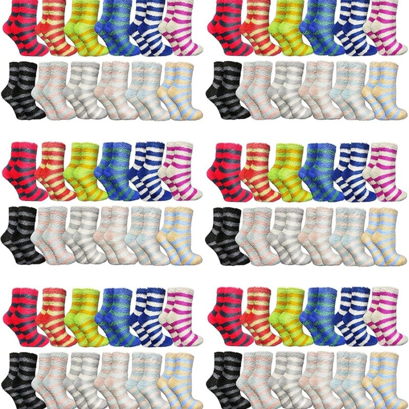 120 Pairs Case Of WSD Womens Fuzzy Socks, Winter Soft Fluffy Assorted Socks Size, 9-11