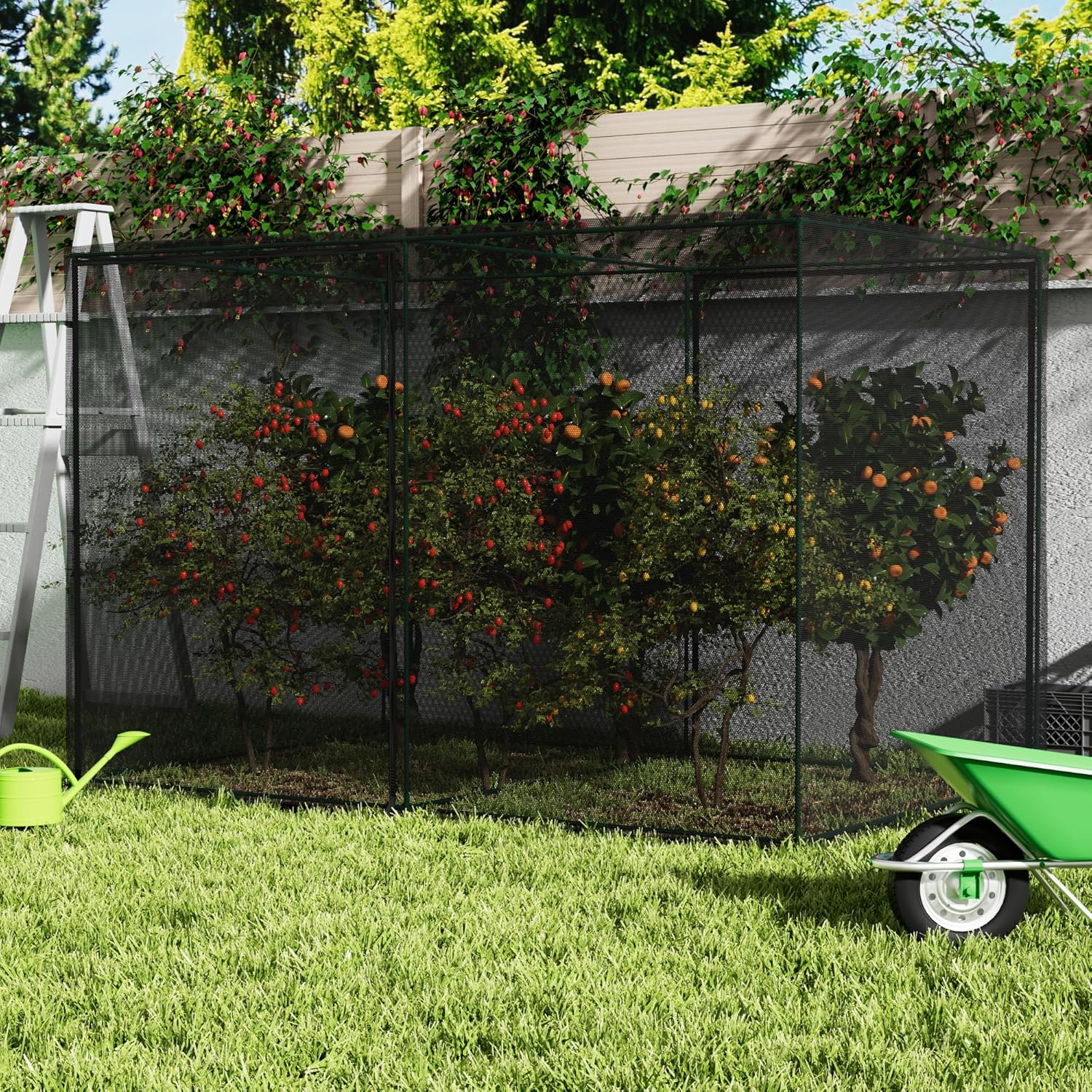 A1t8hCt8tEL._AC_SL1500_.jpg 10' x 6.5' Crop Cage Plant Protection Tent with Zippered Doors Garden Netting For Vegetables, Garden Raised Bed Cover with Frame, Plant Covers From Animals, Fruit Cage for Garden Patio Yard, Black - Image 8
