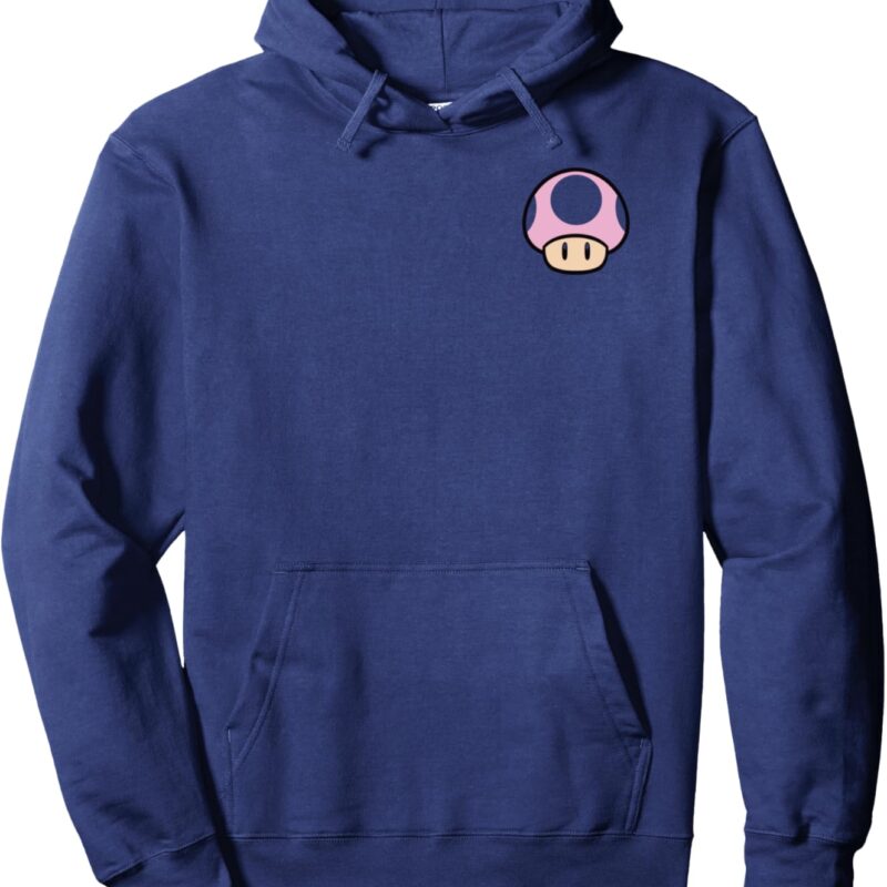 Super Mario Pink Mushroom Left Chest Graphic Hoodie Pullover Hoodie