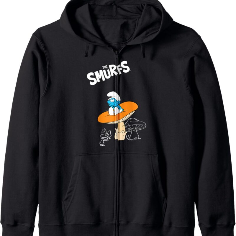 The Smurfs Sitting on an Orange Mushroom Zip Hoodie