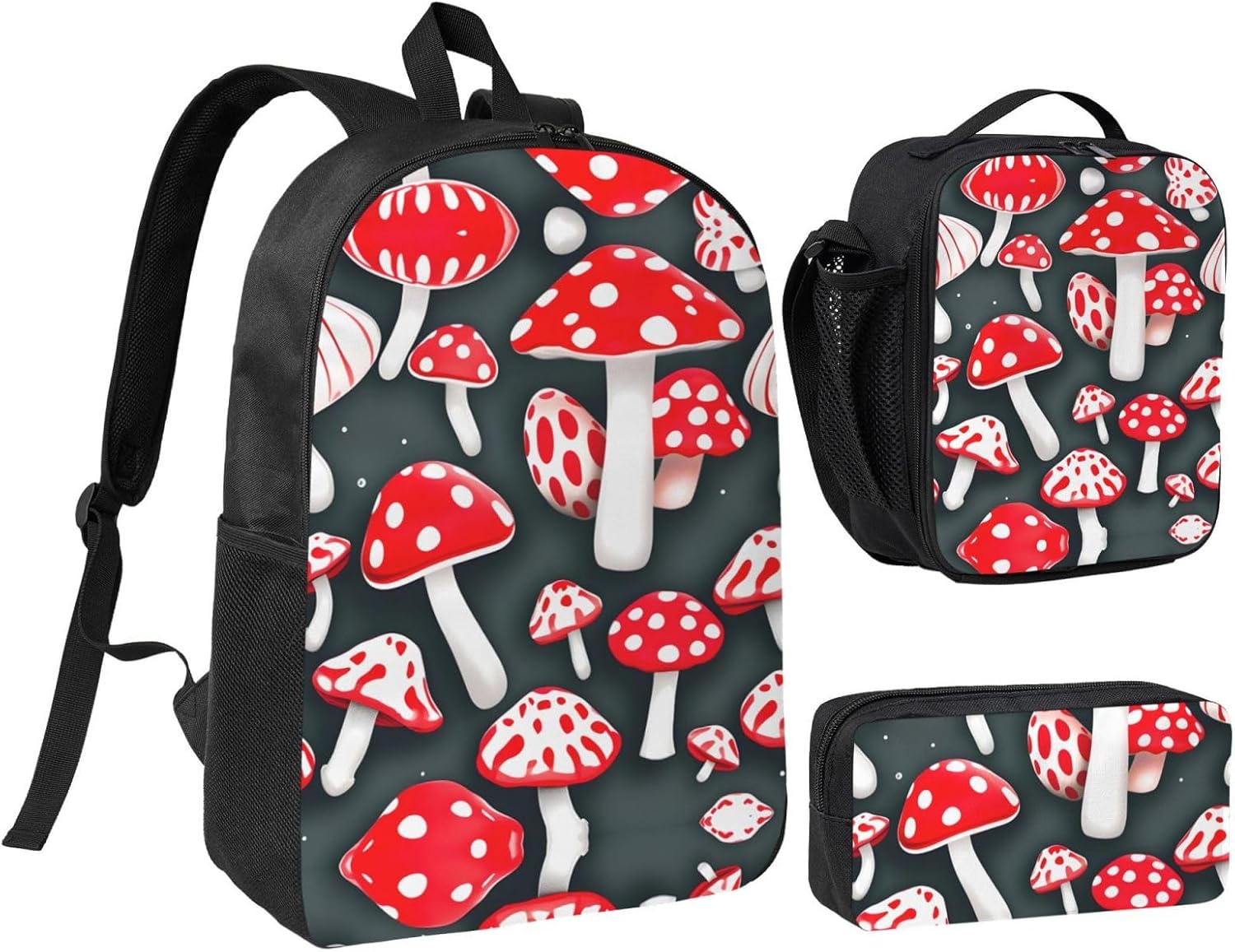 1753386399_71aiU3yIMBL._AC_SL1500_.jpg Red White Mushroom print 3 Piece Backpack Bags with Lunch Box Pencil Case Set for Travel Work Camping Unisex