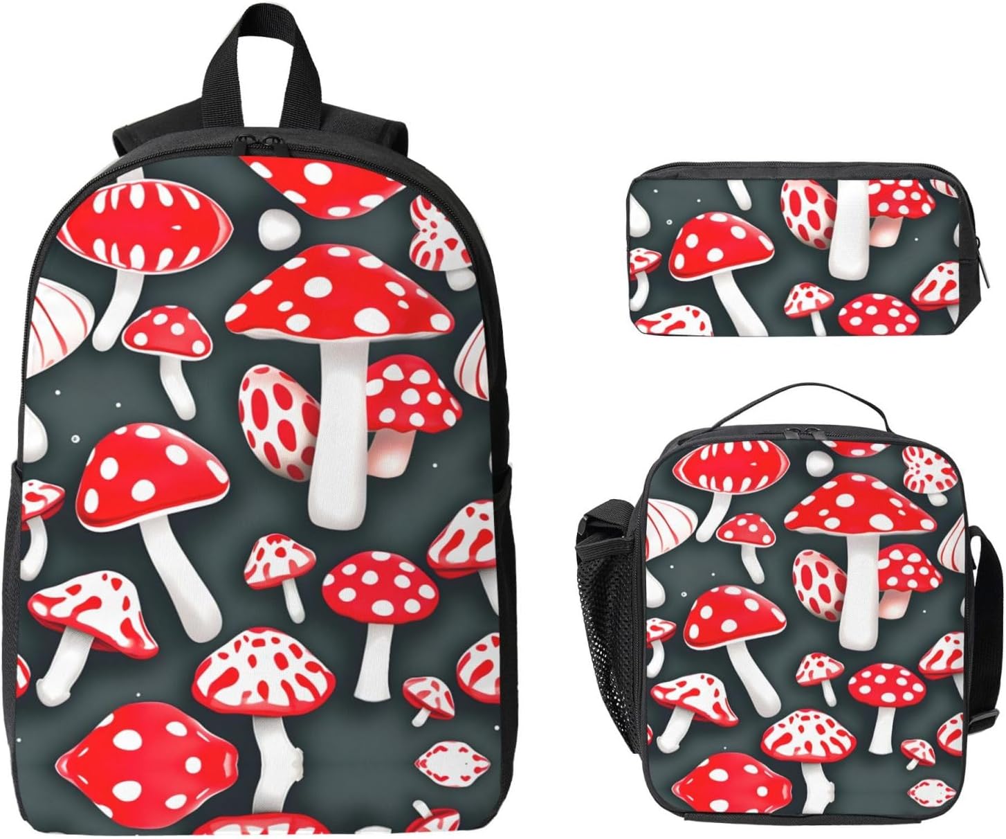 1753386403_71S-svLyM1L._AC_SL1500_.jpg Red White Mushroom print 3 Piece Backpack Bags with Lunch Box Pencil Case Set for Travel Work Camping Unisex - Image 2