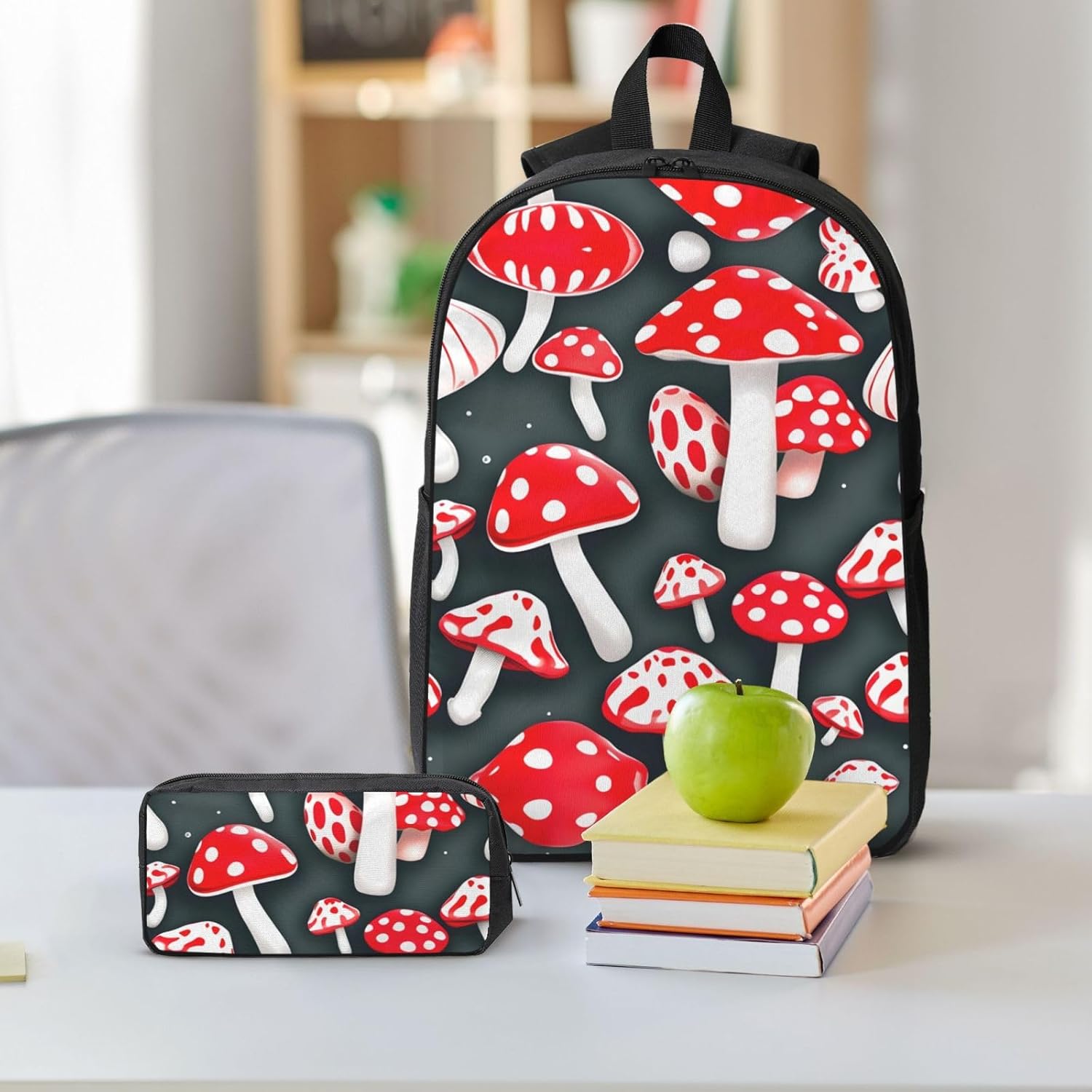 1753386428_714zGFFziL._AC_SL1500_.jpg Red White Mushroom print 3 Piece Backpack Bags with Lunch Box Pencil Case Set for Travel Work Camping Unisex - Image 8