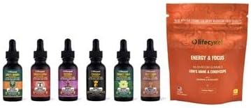 Life Cykel Premium Mushroom Extract Liquid Bundle – Lion’s Mane, Cordyceps, Reishi, Chaga, Turkey Tail & Shiitake (1oz Each) with Included Energy Gummies (10-Pack), for Vitality & Mental Clarity