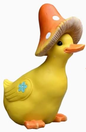 Mushroom Hat Duck Figurine Resin Statue Small Large Sizes for Garden Decor Gift Adults (Large)