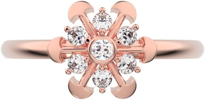 Clara Pucci 0.105 Ct Round Cut Cultured Diamond Dainty Minimalist Star Floral Mushroom Halo Cluster Snow Flake 18K White Gold Everyday Ring