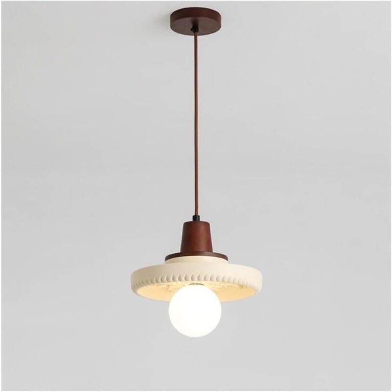 Retro Mushroom Pendant Light White Resin Adjustable Hanging Lamp for Living Room Bedroom Dining Room Stairwell Hallway Chandelier with E26 Base