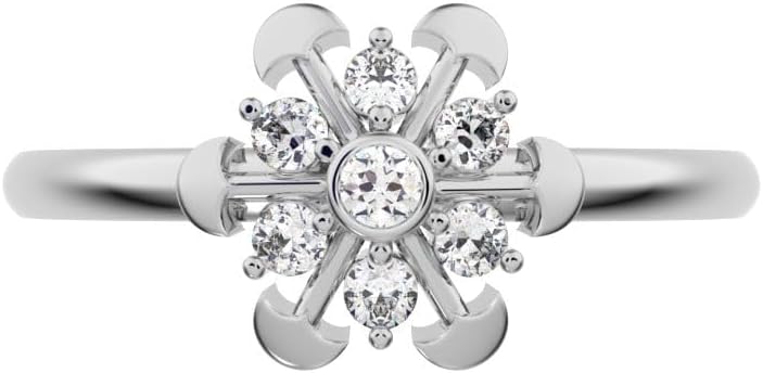 Clara Pucci 0.105 Ct Round Cut Cultured Diamond Dainty Minimalist Star Floral Mushroom Halo Cluster Snow Flake 14K White Gold Everyday Ring