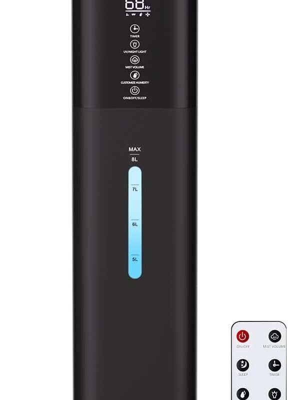 Humidifiers Large Room Bedroom with 7 Colors Light, 2.1Gal(8L) 3 Speed Quiet Ultrasonic Cool Mist Humidifier with 360° Nozzle, Humidity Setting, Timer,Aroma Box for Home Plant Baby Yoga Sleep (Black)