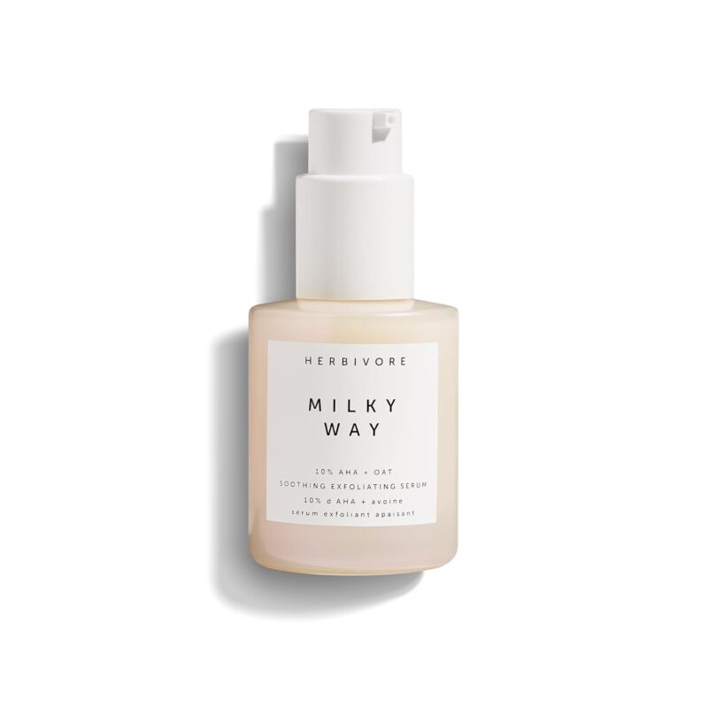 HERBIVORE Milky Way 10% AHA + Oat Soothing Exfoliating Serum – Multitasking Instant Glow Formula with Ceramides & Hyaluronic Acid, Plant-based, Vegan, Cruelty-free, 30mL / 1 oz