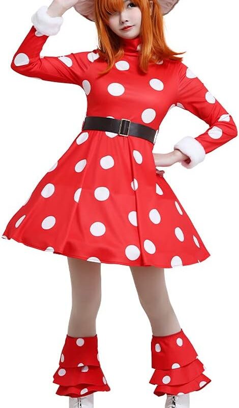 miccostumes Women's Anime Hero Cosplay Costume Red Mushroom Turtleneck Dress Outfit with Hat