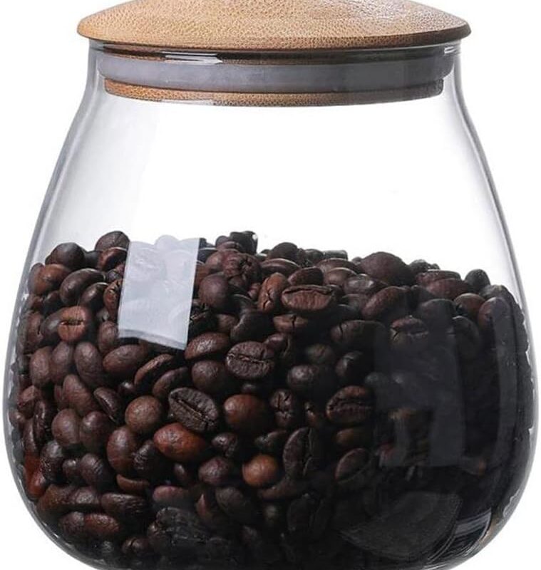 Kitchen Transparent Glass Storage Jar with Wooden Beans Rice Jam Biscuits Candy Mushroom Shape Food Storage Sealed Storage Jar (Size : 400ml) (800ml)