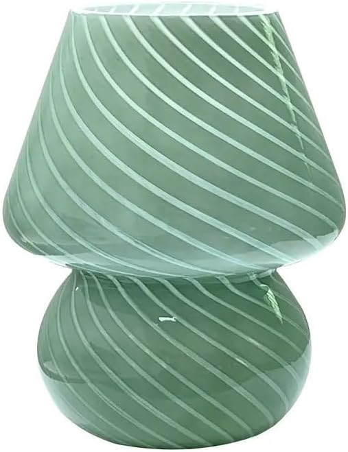 Exquisite Mushroom Glass Table Lamp - Timeless Vintage Murano Style with Striped Design, Ldeal for Office, Bedroom &Nightstand, A Heartwarming Decorative Accent and Gift Choice ﻿(Color:Green)