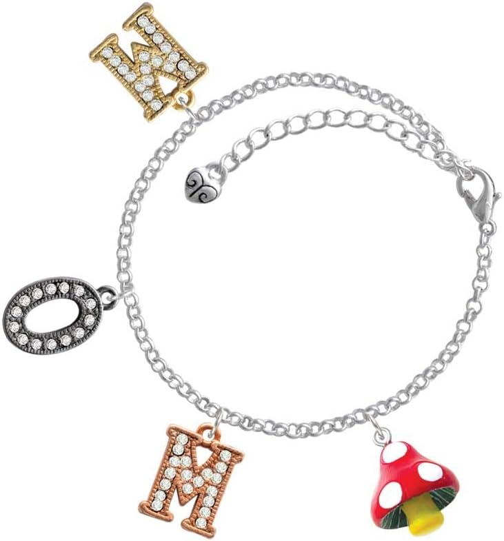 Delight Jewelry Resin Red Spotted Mushroom Multi-Colored Crystal Mom Charm Bracelet, 6+2" Extender