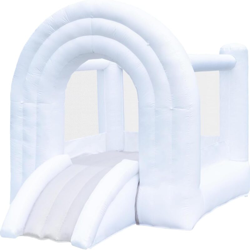 Magic Rainbow Bounce House, White Bounce House with Slide, Blower Included, Kids Bouncy Castle Indoor Outdoor, 8 ft L x 6 ft W x 6.7 ft H, Dreamy Play Space for Kids