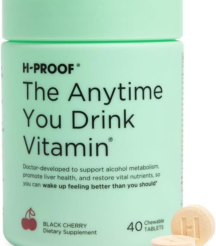 The Anytime You Drink Vitamin, Liver Health & Immunity Support with Electrolytes, Milk Thistle, and Vitamins B & C - 40 Chewable Tablets (20 Servings), Vegan, Black Cherry