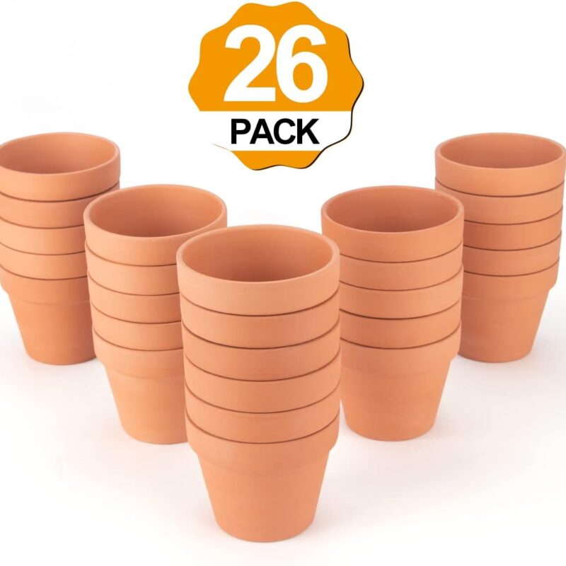 CFKJ 26 Pack 4" Terracotta Planter Pots, Clay Succulent Pots, Indoor, Brown, Solid, Classic Style, Drainage Hole, Tabletop, Plant Theme