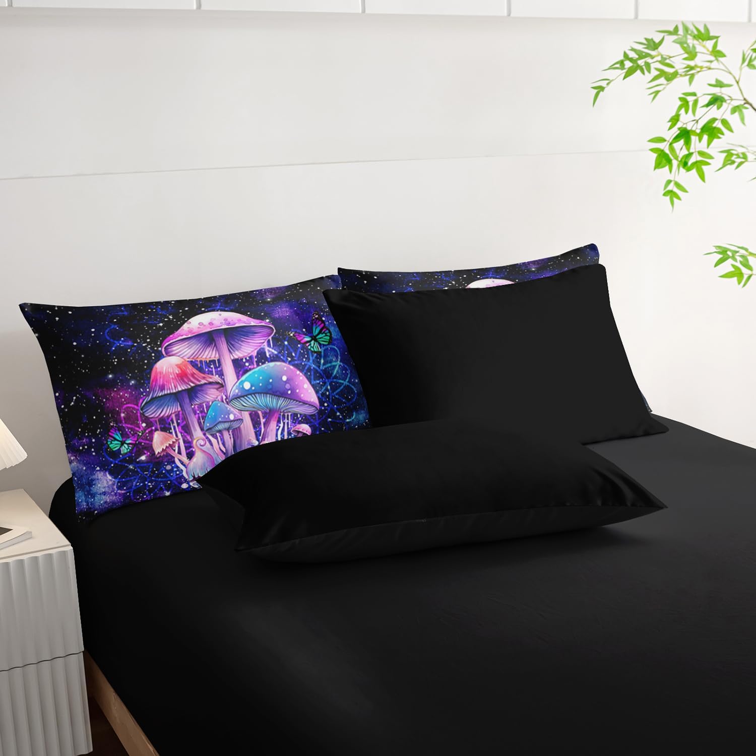 61mgdGkpHL._AC_SL1500_.jpg Fantasy Mushrooms Comforter Set Full,Galaxy Fantasy 7 Pieces Bedding Set for Teens Kids,Light Mushroom Bedding Set 7 Piece in A Bag,Mushroom Bed Comforters Bedding Sets for All Season - Image 5