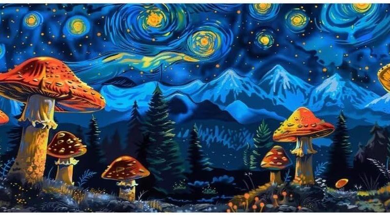 Starry Sky Mushroom Paint by Numbers for Adults, DIY Paint by Number Acrylic with 3 Brushes, DIY Painting by Numbers for Beginner, DIY Canvas Oil Painting Kit for Home Decor Gift (No Frame) 40x120cm