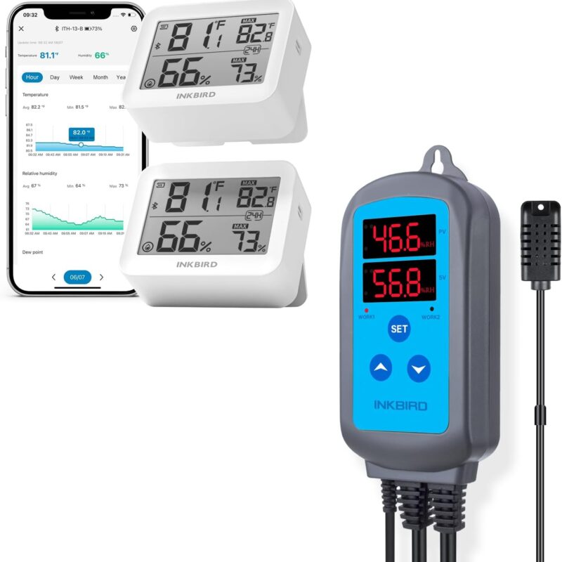 Inkbird ITH-13-B Hygrometer Thermometer 2-Pack Bundle Humidity Controller IHC200