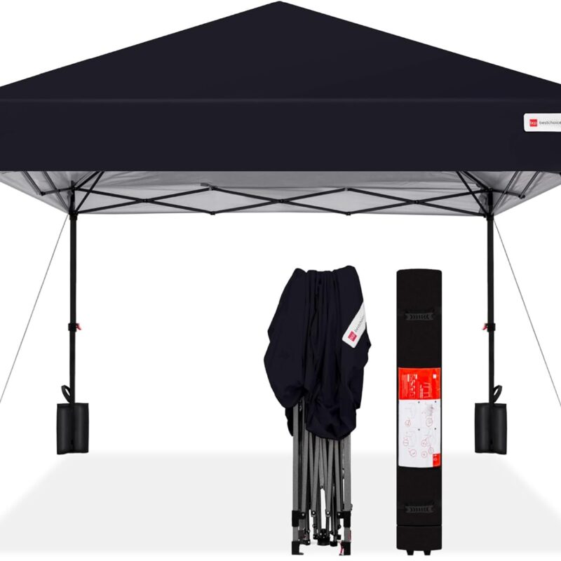 Best Choice Products 10x10ft 1-Person Setup Pop Up Canopy Tent Instant Portable Shelter w/ 1-Button Push, Case, 4 Weight Bags - Black