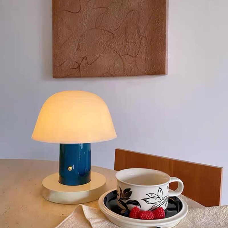 Mushroom Table Lamp Modern Dimmable Night Light Cordless Touch Rechargeable Desk Lamp Nordic Minimalist Retro Nightstand Bedside Lamps for Bedroom Living Room(Blue)
