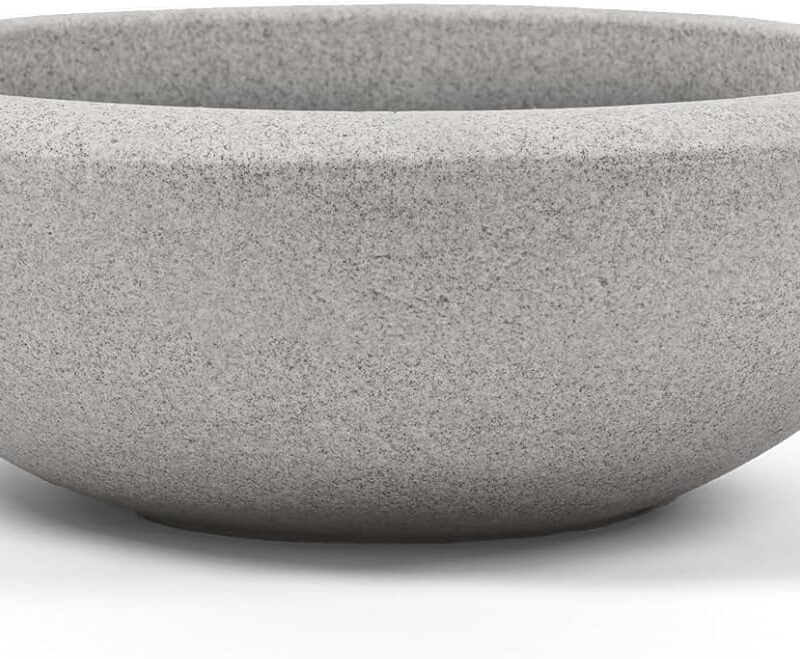 ARBORA 26" Santorini Bowl Polyresin Indoor and Outdoor Planter with Stone Blend Concrete Gray Finish - Durable, Weatherproof, Lightweight, Large Plant Pot for Patio, Garden, Deck, Entryway
