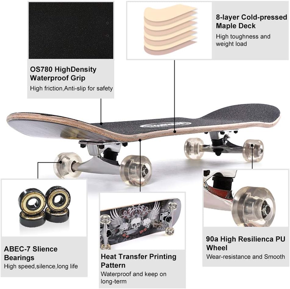 618115oxX8L._AC_SL1000_.jpg ChromeWheels 31 inch Skateboard Double Kick Skate Board Cruiser Longboard 8 Layer Maple Deck Skateboards for Kids and Beginners - Image 6