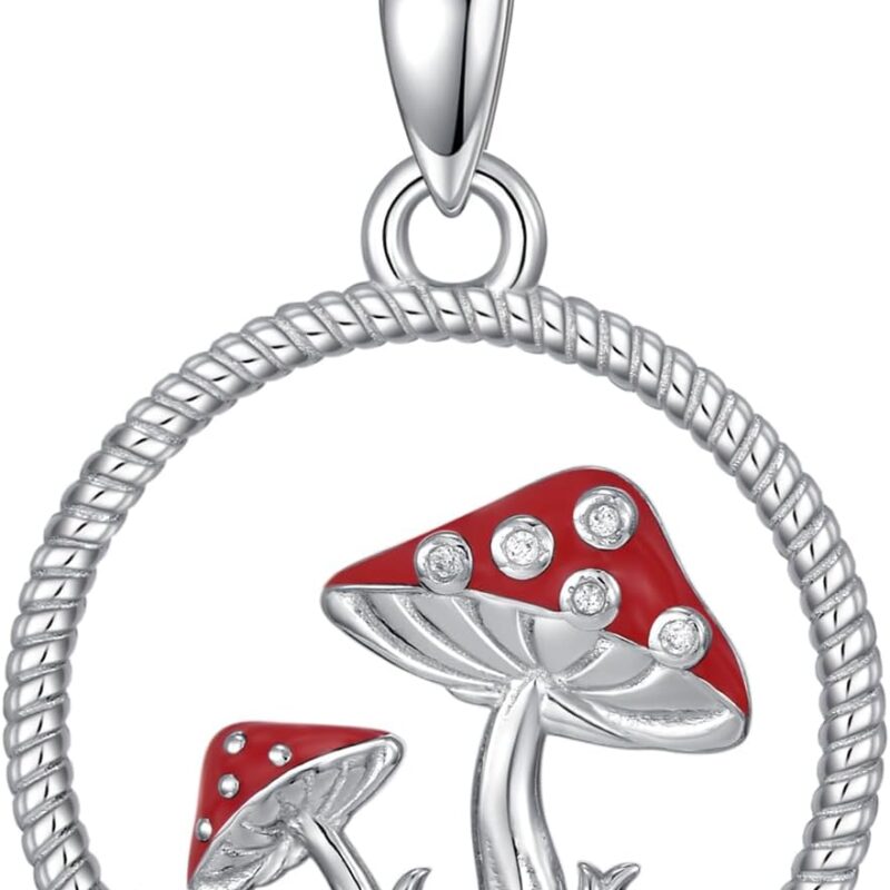 Diamond Mushroom Necklace for Women 925 Sterling Silver Red Mushroom Pendant Necklace Christmas Birthday Gifts for Women (D color, VVS clarity)
