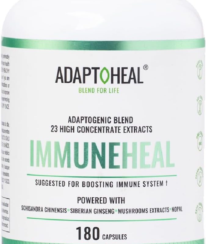 Immuneheal – Adaptogen, Immune System Booster Supplement with Schisandra Chinensis, Ginseng and Mushroom Extract (180 Capsules)