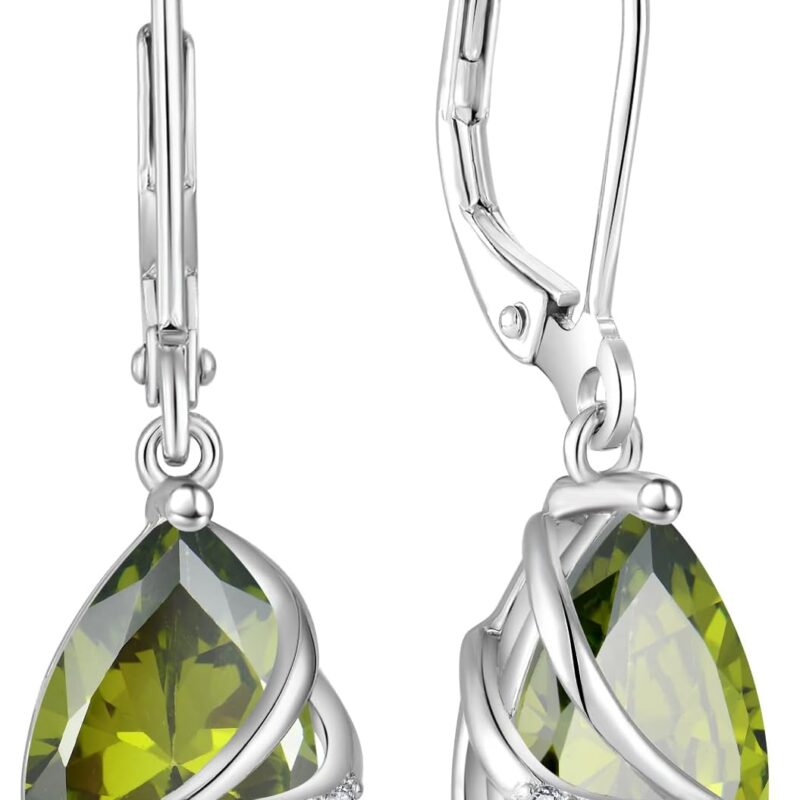 Birthstone Dangle Drop Earrings for Women 925 Sterling Silver Teardrop Leverback Earrings Jewelry Gifts for Wife Girlfriend Mother Daughter Her