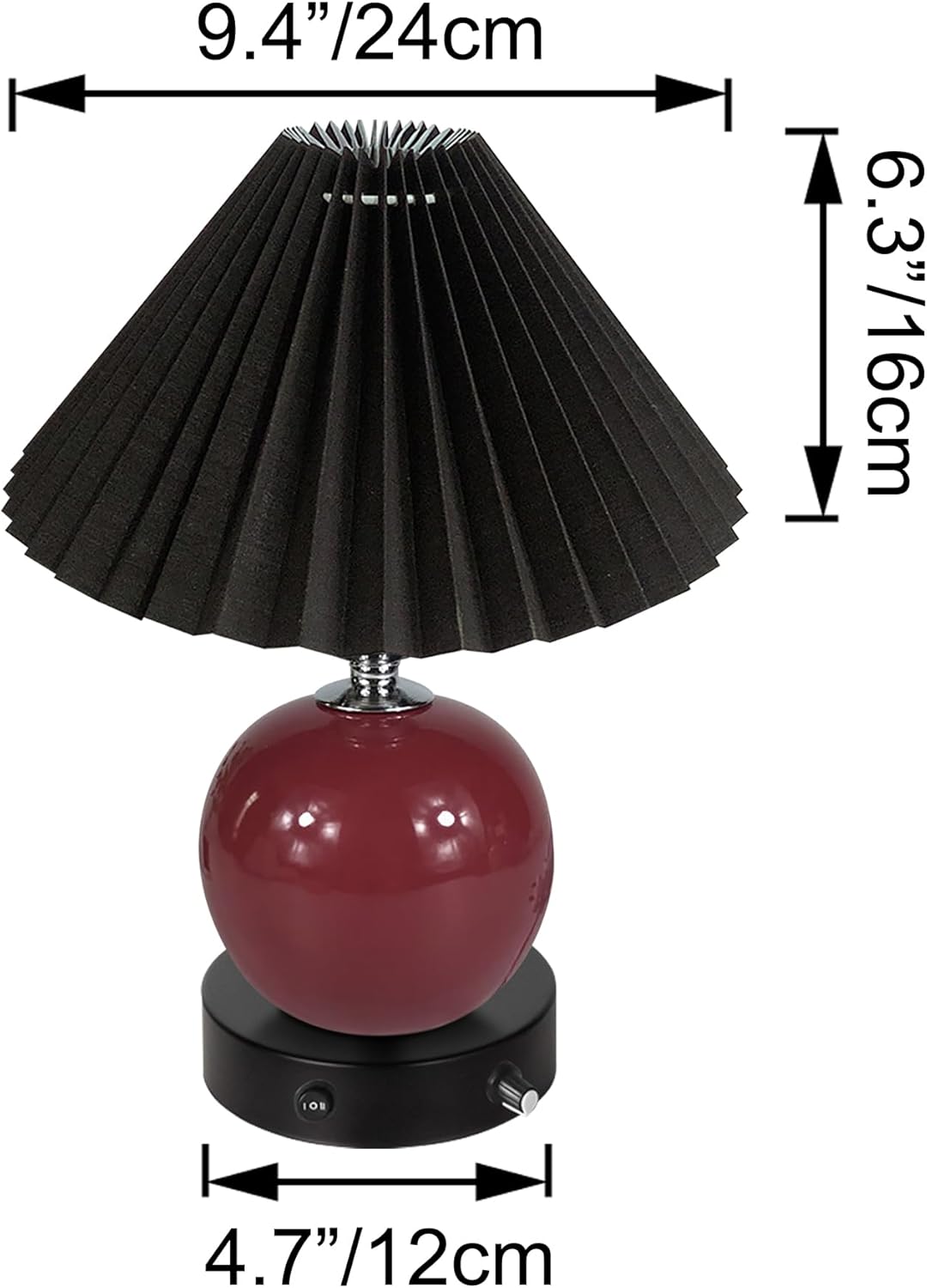 61Aq9d97MQL._AC_SL1500_.jpg Maroon Hand-Made Clay Pot Table Lamp Cordless Battery Operated by Remote Control, Dimmable Wireless Mushroom Black Classic Pleated Lampshade for Bedroom, Console, End Table - Image 2
