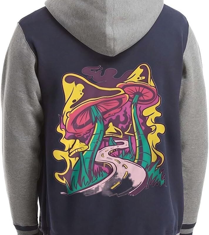 Trippy Mushrooms Varsity Zip Hoodie - Psychedelic Print - Music Festival Apparel