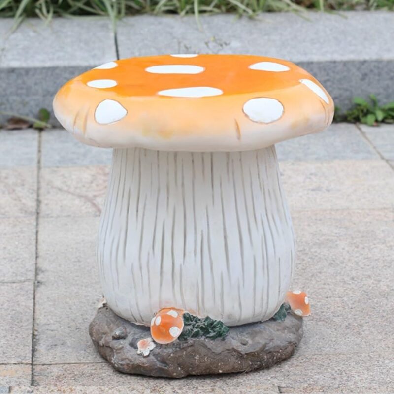 Stool, Outdoor Mushroom Table Stools Garden Mushroom Stool Garden Statues for Christmas Decoration Creative Landscape Sculpture Chair for Yard Lawn Pond Ornament(Orange)